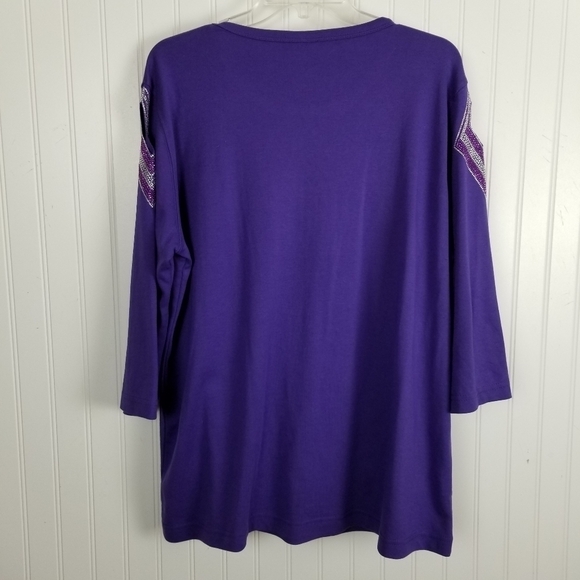 Isaac's Designs Casuals 3/4 Cut Out Sleeve Top Stretchy Rhinestone Purple Sz 1XL - Picture 7 of 11